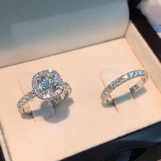 2-Piece AAA Zircon Crystal Luxury Bridal Ring Set for Women