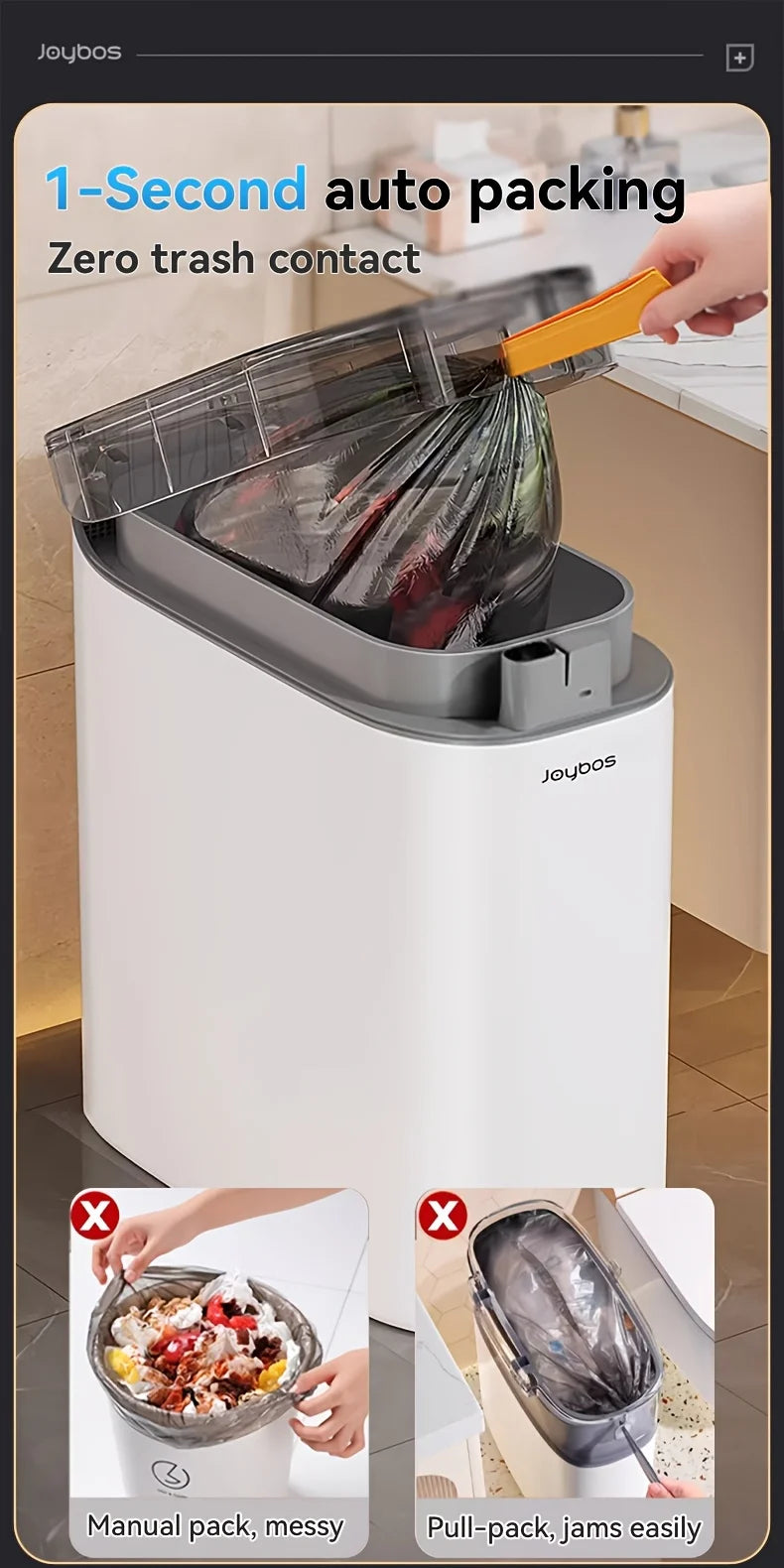 Smart Sensor Trash Can JOYBOS Rechargeable Auto Adsorption Bag Garbage Can For Toilet Living Room Kitchen Household Items