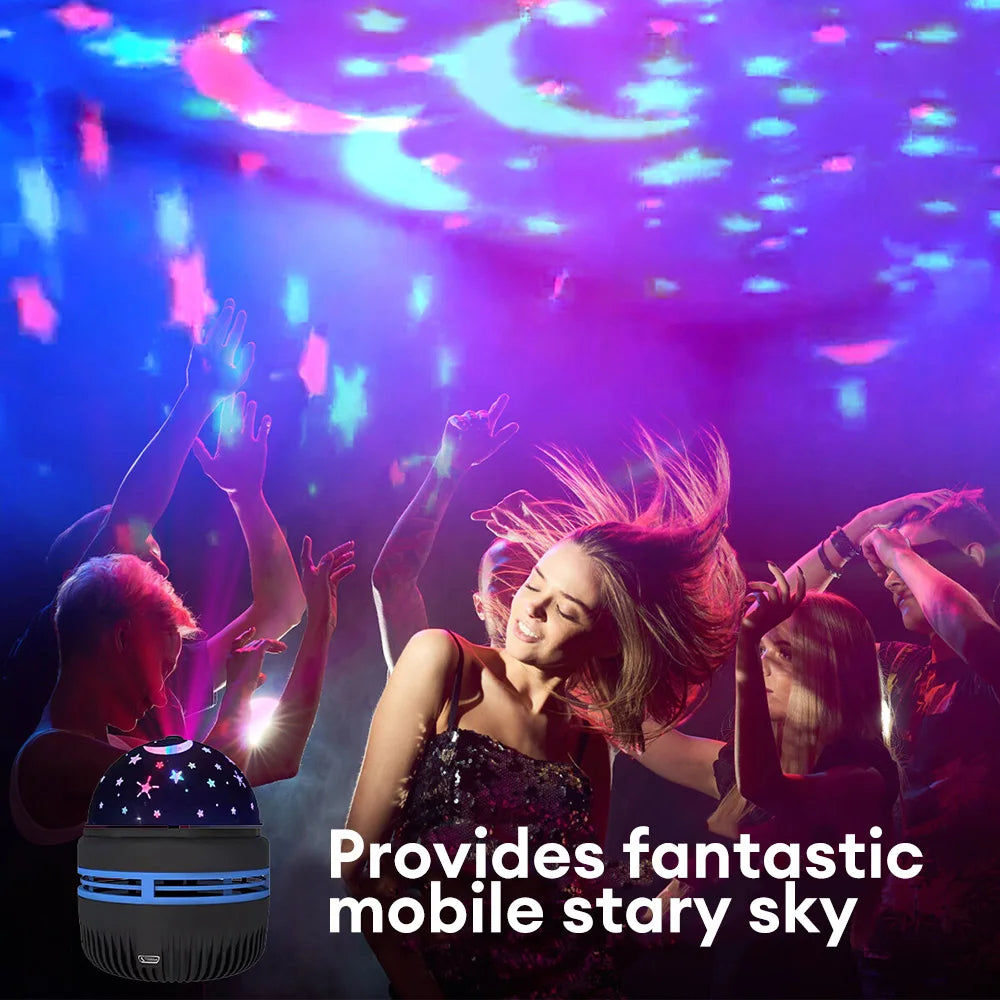LED Starry Sky Projector – 360° Rotating USB Atmosphere Lamp for Bedroom & Events