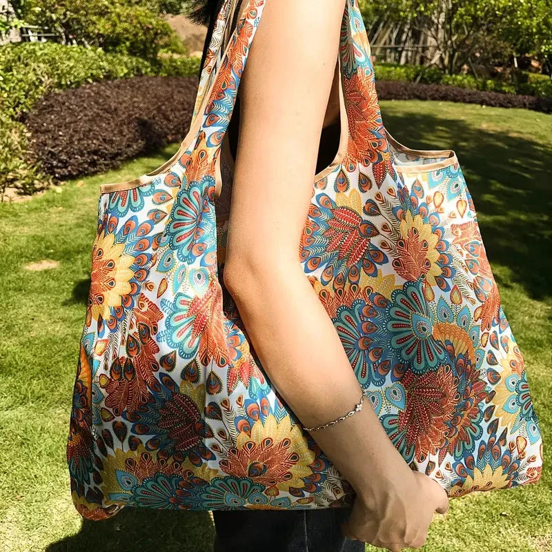 Foldable Waterproof Reusable Shopping Bag – Portable Grocery Shoulder Tote