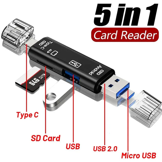 5-in-1 USB 2.0 Type-C OTG Kaartlezer – SD & Micro SD Adapter