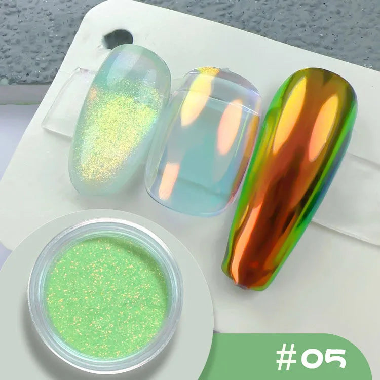 Chrome Mirror Nail Powder – Holographic Laser Silver & Gold Glitter Pigment