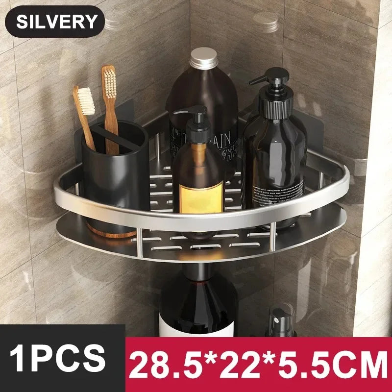 No-Drill Aluminium Shower Shelf – Bathroom Shampoo & Toiletry Storage Rack