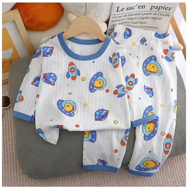 Baby Pajamas Summer Children's Long-sleeved Trousers Home Clothes Suits Cotton Underwear Thin Pajamas Air-conditioning Clothes