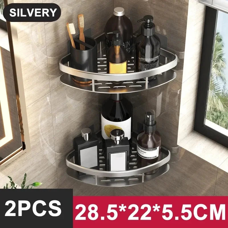 No-Drill Aluminium Shower Shelf – Bathroom Shampoo & Toiletry Storage Rack