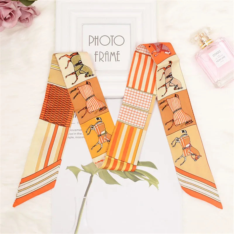 Horse Printing Bag Scarf 2024 New Small Skinny Silk Scarf Women Luxury Brand Foulard Women Tie Fashion Head Scarves For Ladies