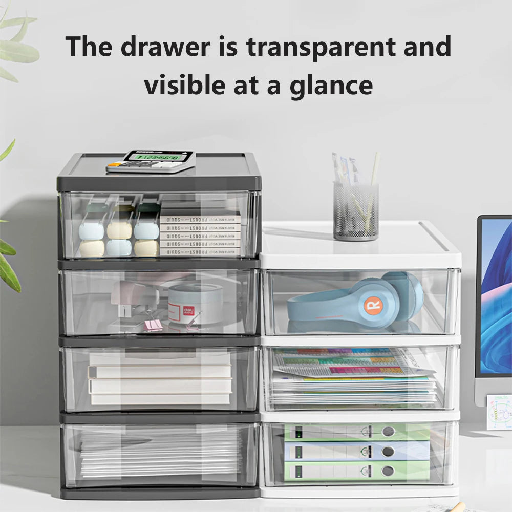Clear Desktop Storage Box with Drawer – Heightened Organiser for Stationery & Cosmetics