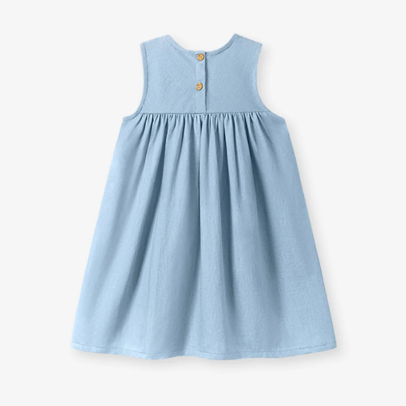 Little maven Little Girls Sleeveless Dresses Summer Children Casual Dresses Cherry Denim Dresses for Kids Clothes Holiday Gifts