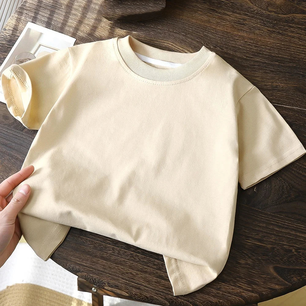 2-8Y New Summer Casual Children Tee 100% Cotton Solid Color Girls Short Sleeve Top O-Neck Soft Breathable Kids Clothes