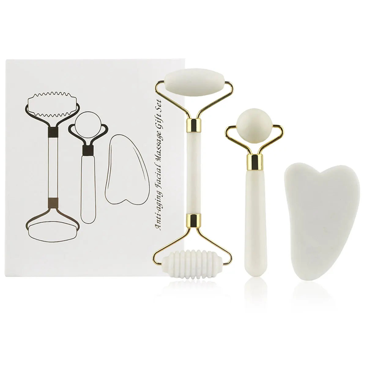 3-in-1 Jade Roller & Gua Sha Set – Eye Massager, Ridged Scraper & Face Roller