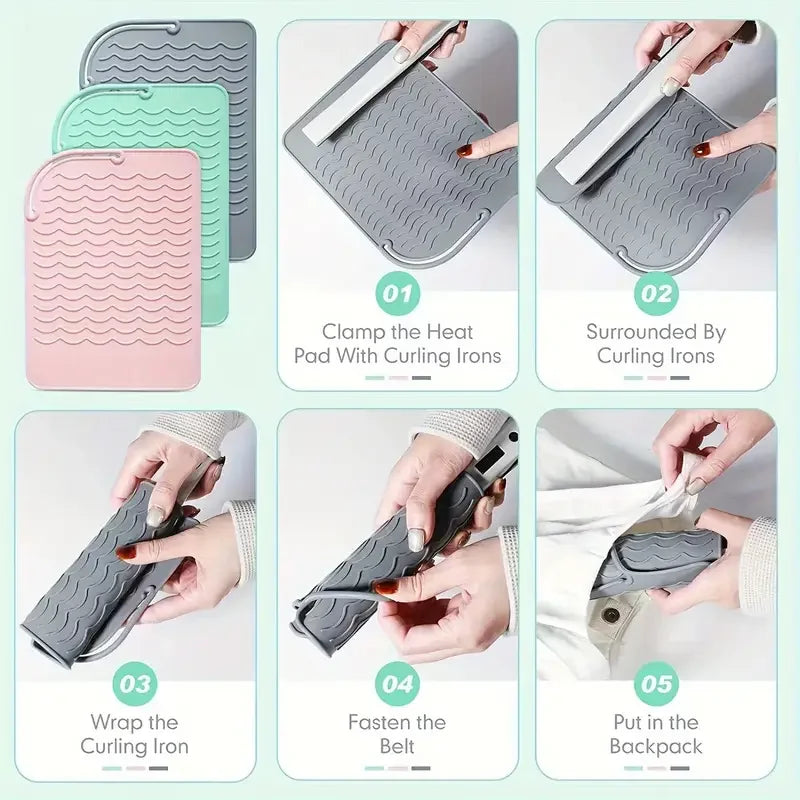 New Plus Size Silicone Heat Resistant Mat Portable Travel Hot Tools Pad Cover for Curling Iron, Flat Iron Hair Straightener