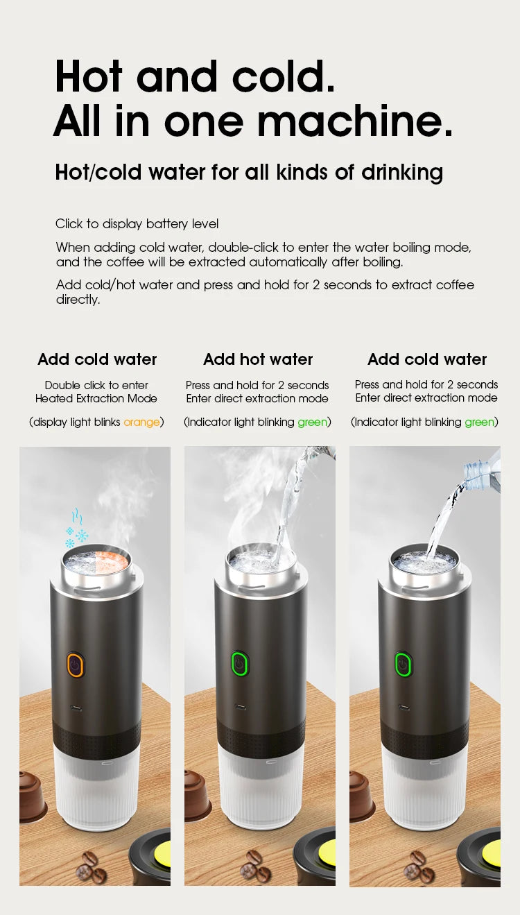 3-in-1 Portable Espresso Coffee Maker – Capsule, Powder & Travel Coffee Machine
