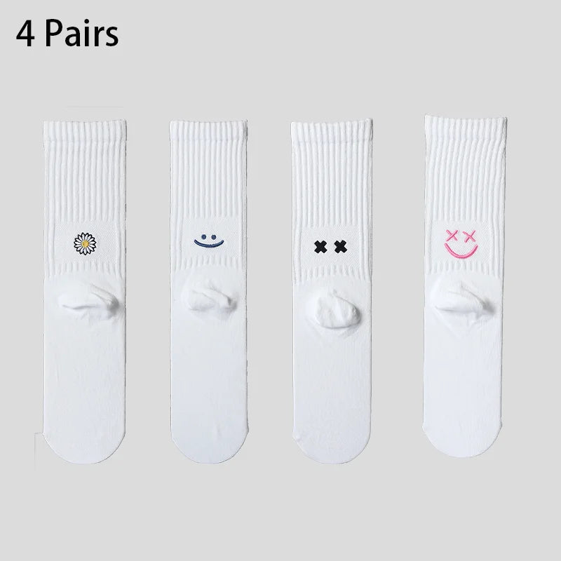 4 Pairs Men's Cotton Work Socks Cushioned Long Running Breathable Ankle Crew Socks  Casual Socks for Men Cycling socks