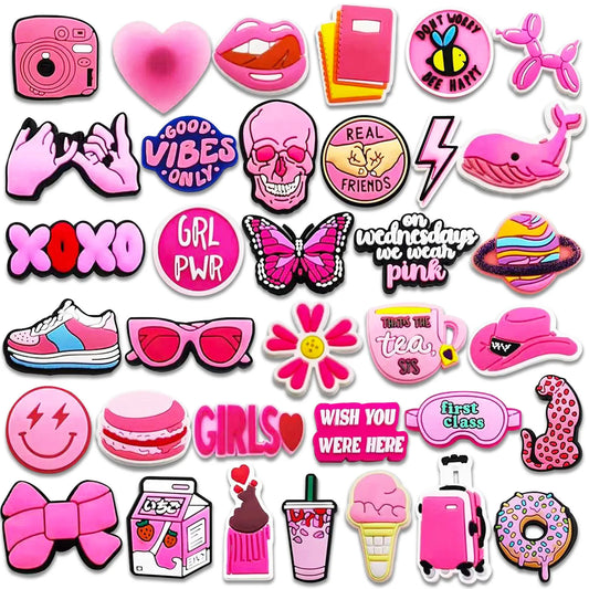 35-Piece Pink Series Shoe Charms – Premium Clog & Sandal DIY Decoration Set