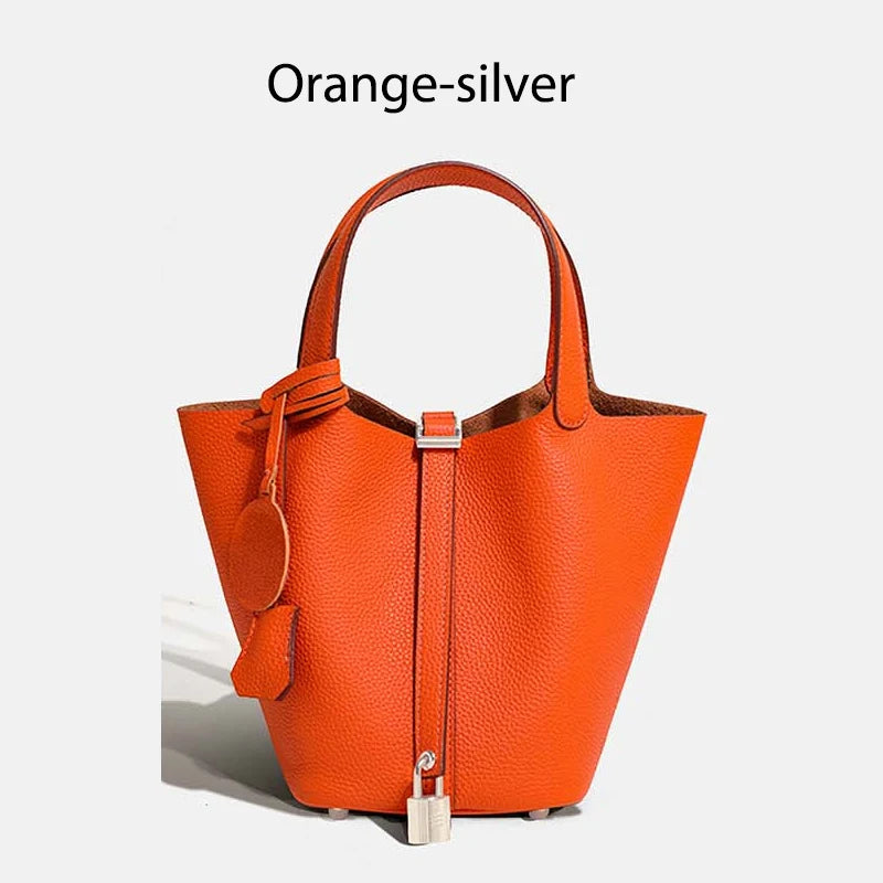 MENDY Genuine Leather Bucket Bag – Premium Large Tote Handbag for Women