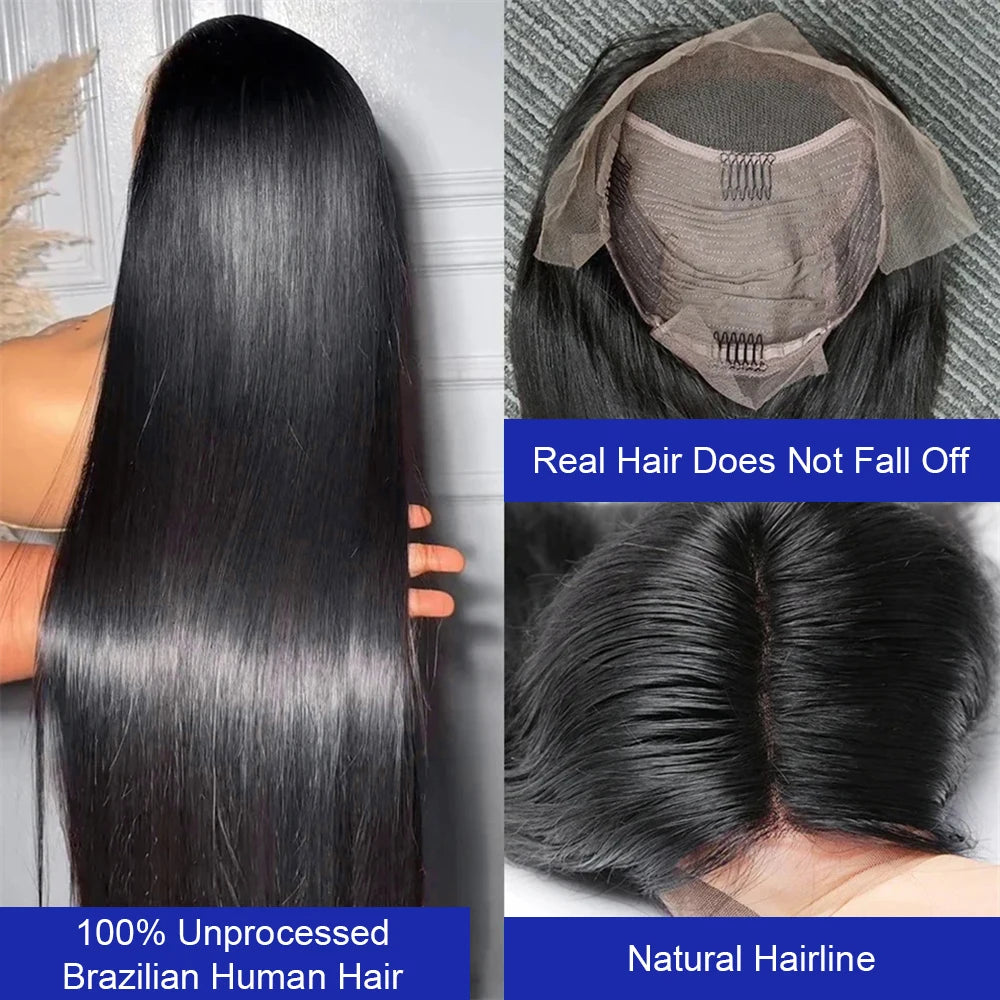  40 42 Inch Straight Human Hair Wigs 13x4 13X6 HD Lace Frontal Wig 300% Density Human Hair Remy Invisible Swiss Lace Wigs For Women