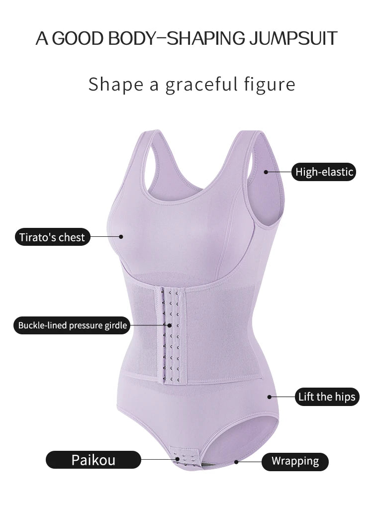 Double-Breasted Tummy Control Bodysuit – Postpartum Slimming Waist Trainer Corset