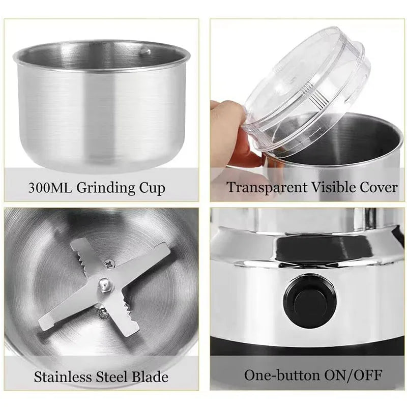 Multifunctional 4-Blade Electric Coffee & Spice Grinder – 50–300ml