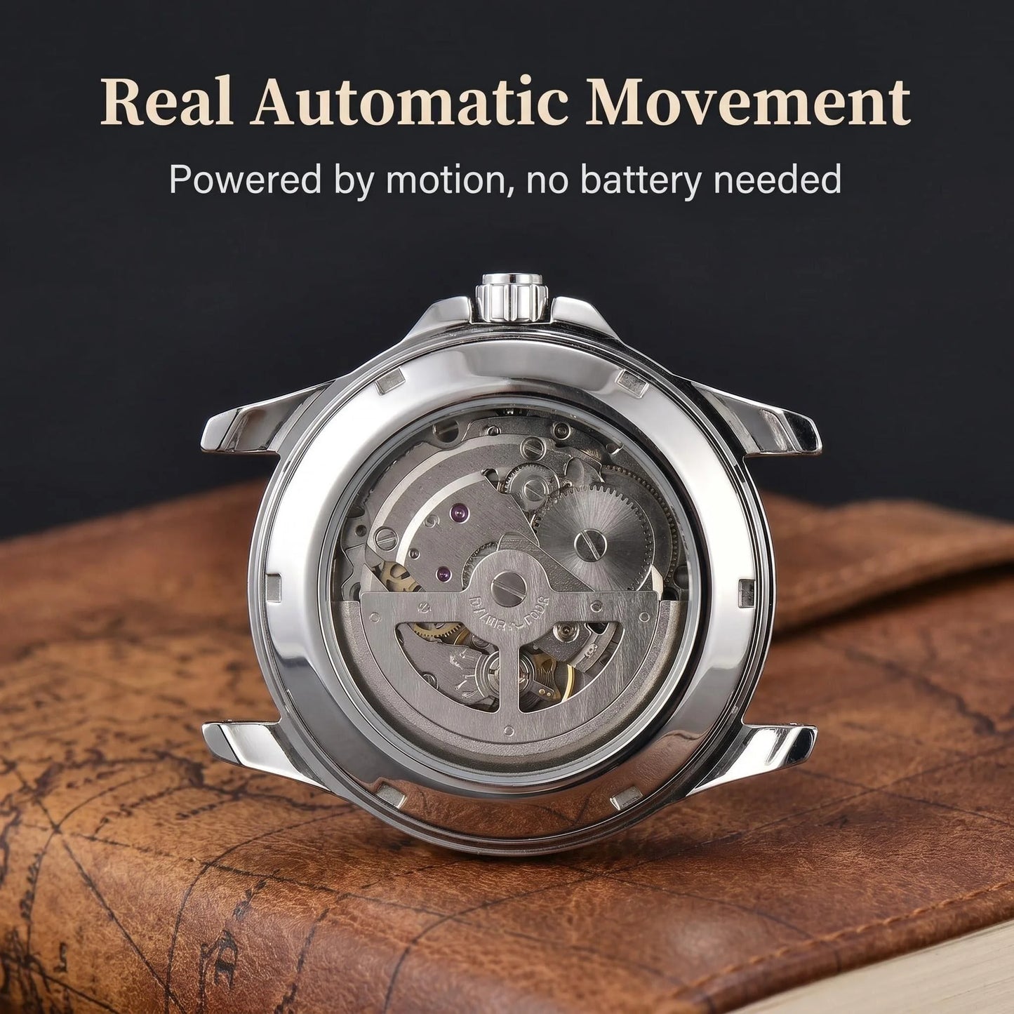 LONGLUX men automatic watch vintage pilot business classic military mechanical watches date waterproof luminous leather gift