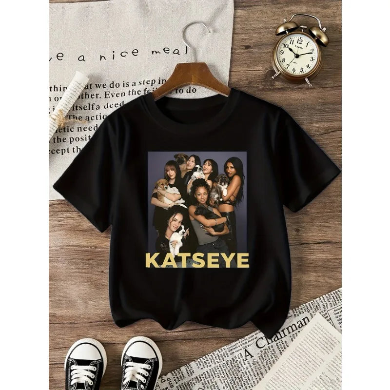 Girls' Graphic T-shirt Suitable for Children Featuring KATSEYE Print Design Casual Short Sleeves Crew Neck