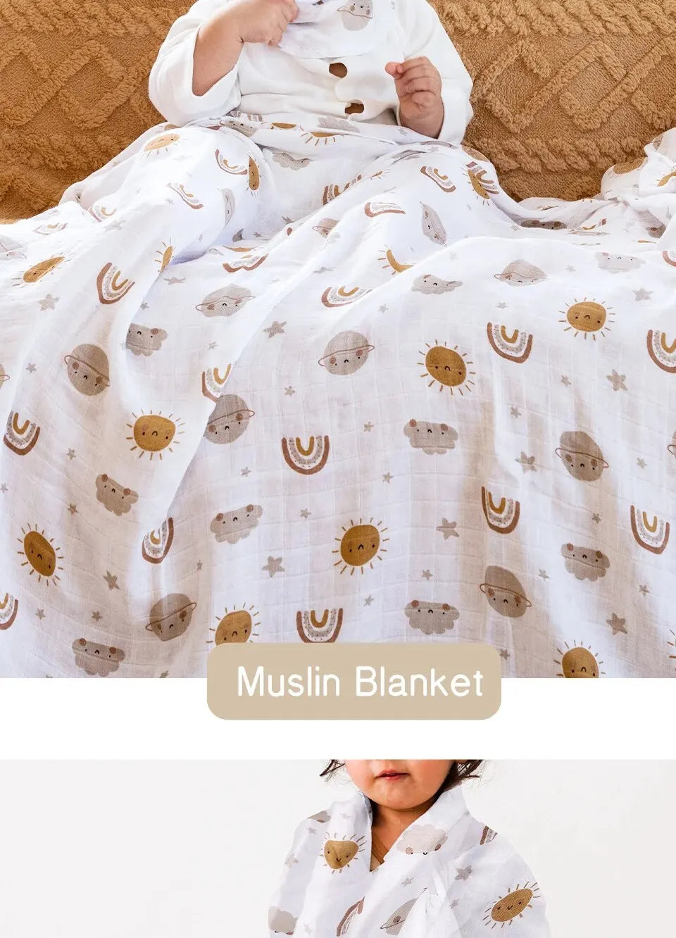 120x110cm Bamboo Cotton Baby Muslin Swaddle Blanket Cute Soft Print Baby Towel Wrap