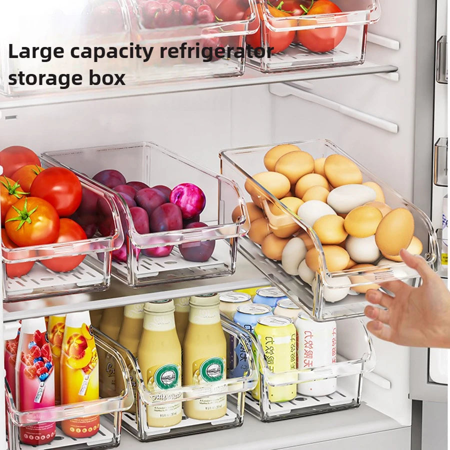 Clear Fridge Organiser Bins – Stackable Refrigerator Storage Containers for Food & Drinks