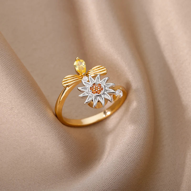 Anti Stress Anxiety Ring For Women Stainless Steel Sun Pendant Spinner Fidget  Rings Fashion Birthday Jewelry Gift Free Shipping