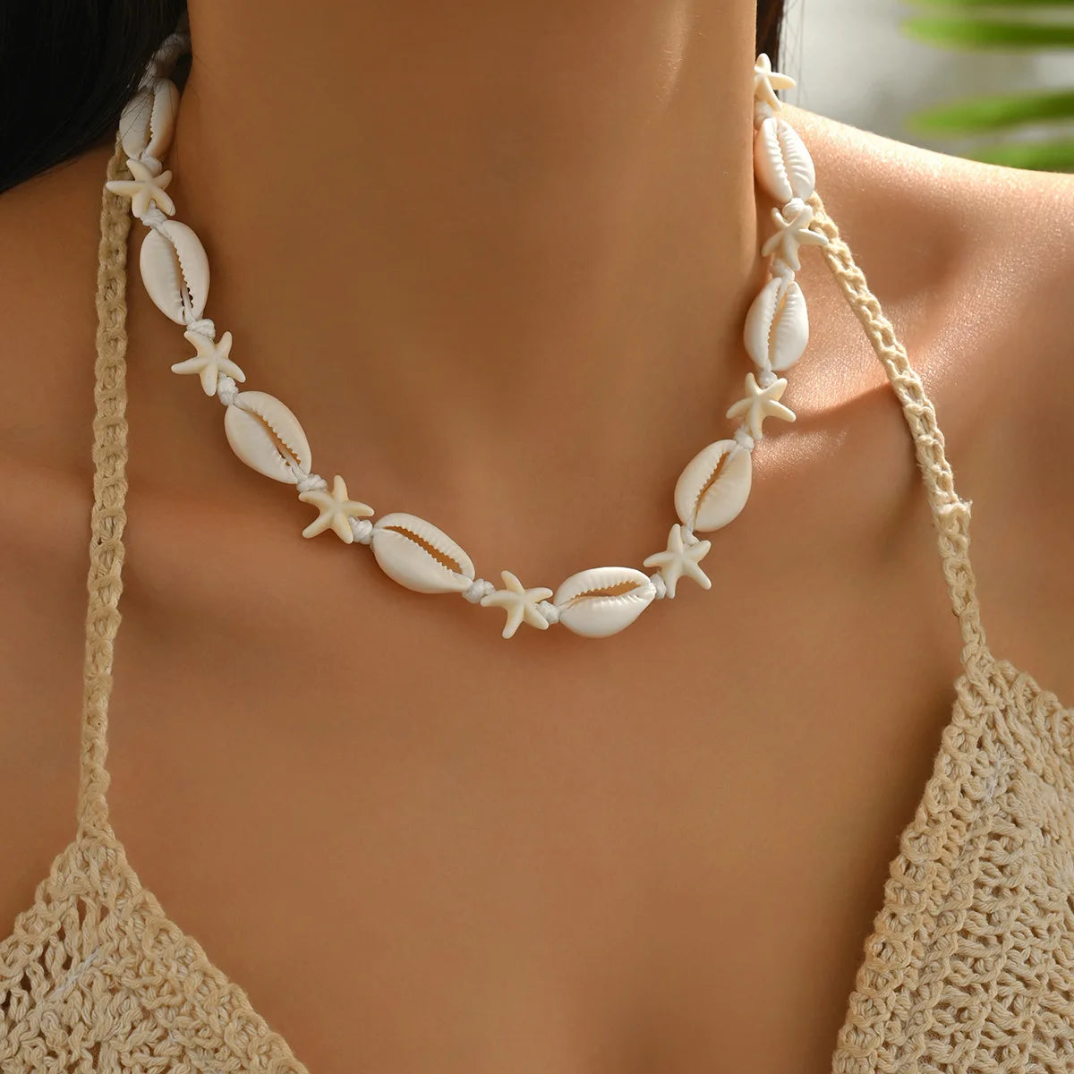 Adjustable Seashell & Starfish Choker Necklace – Handmade Colourful Summer Jewellery