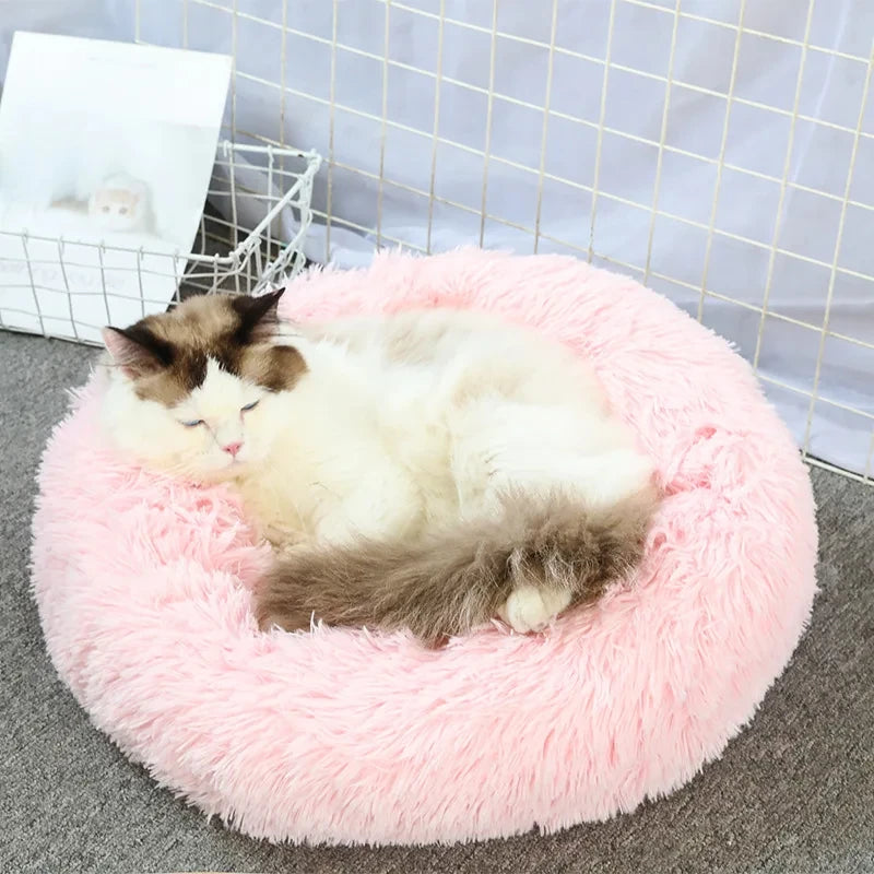 Round Cat Beds House Soft Long Plush Bed For Dogs Basket Pet Products Cushion Cat Bed Cat Mat Sleeping Sofa, Suitable For Winter