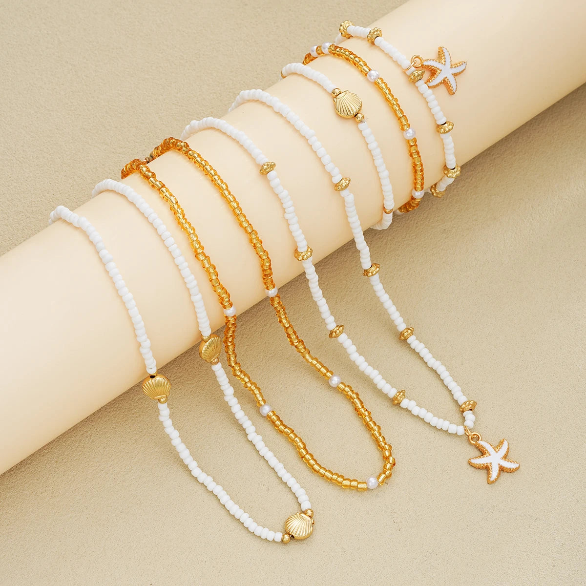 6-Piece Shell & Starfish Beaded Jewellery Set – Necklace & Bracelet Holiday Accessories