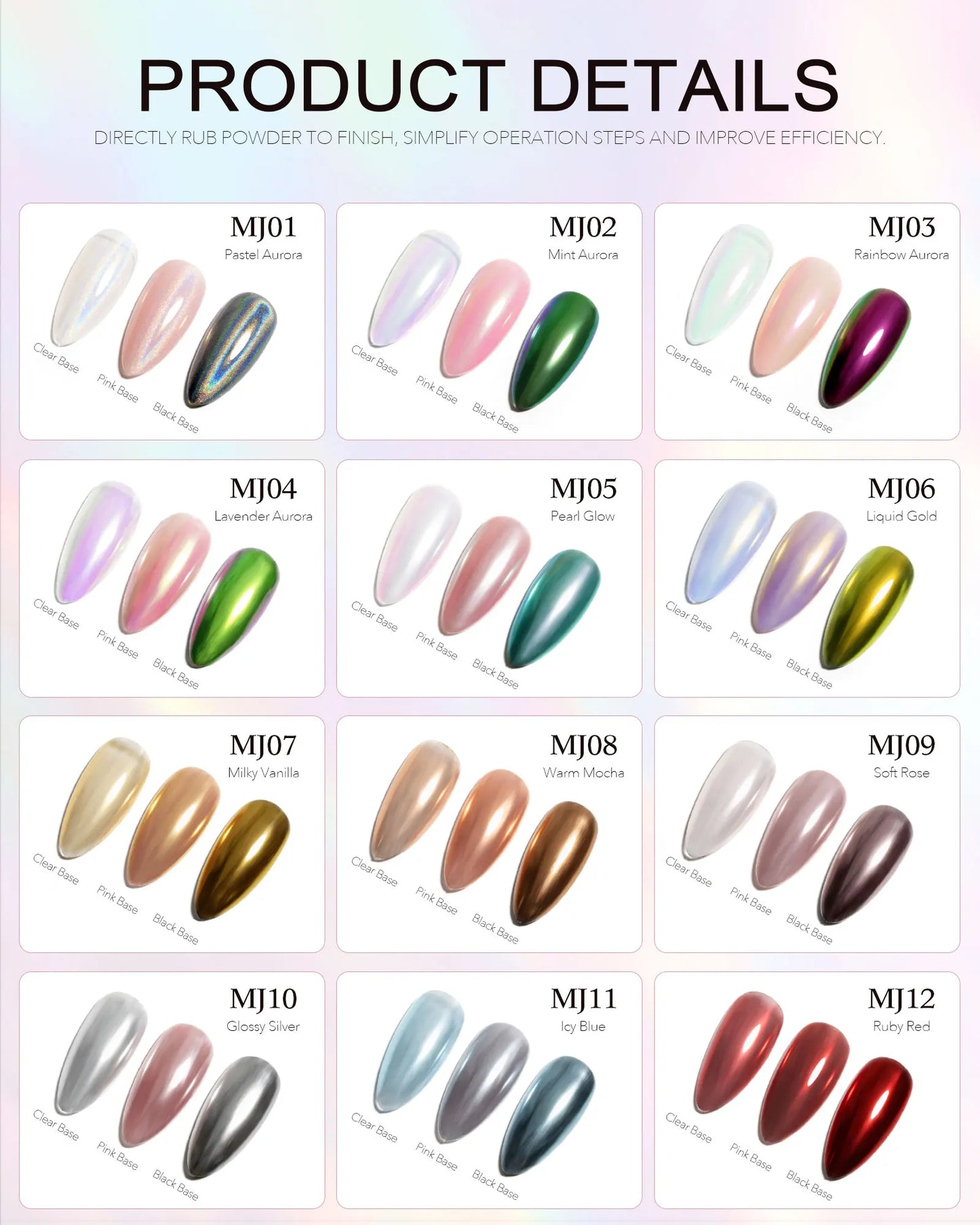 CANNI Mirror Chrome Nail Powder Aurora Effect Pearl Pigment Dust for UV Gel Nails Metallic Nail Art Decoration DIY Design