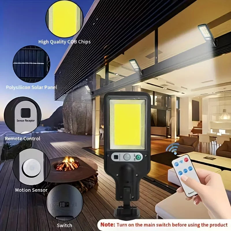 LED/COB Solar Motion Sensor Light 3 Brightness Mode Outdoor Wall Lamp for Front Door Yard Pathway carport plantation ski resort