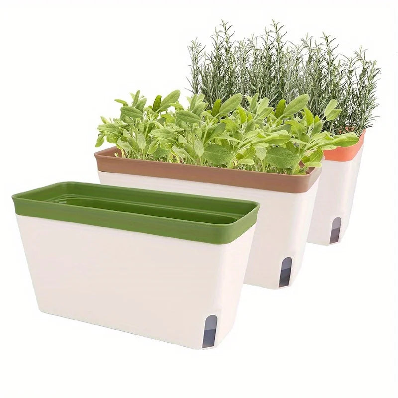 Self-Watering Windowsill Herb Planter Kit – Indoor Garden Set with Water Level Indicator