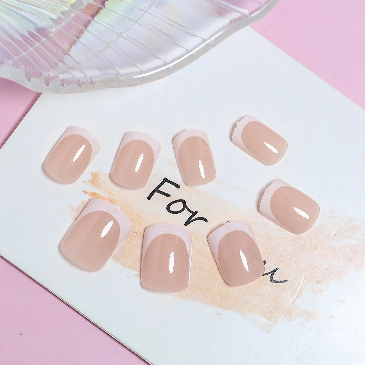 24pcs/set short square fake nails for women cute bride heart white french tips faux ongles y2k press on false nail supplies