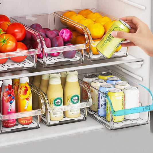 Clear Fridge Organiser Bins – Stackable Refrigerator Storage Containers for Food & Drinks