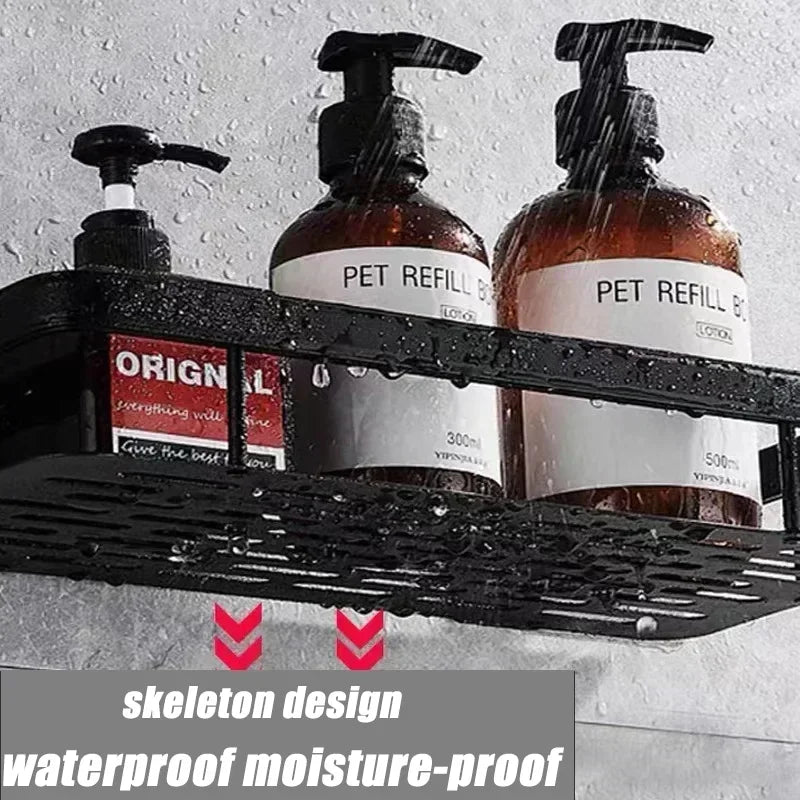 No-Drill Aluminium Shower Shelf – Bathroom Shampoo & Toiletry Storage Rack