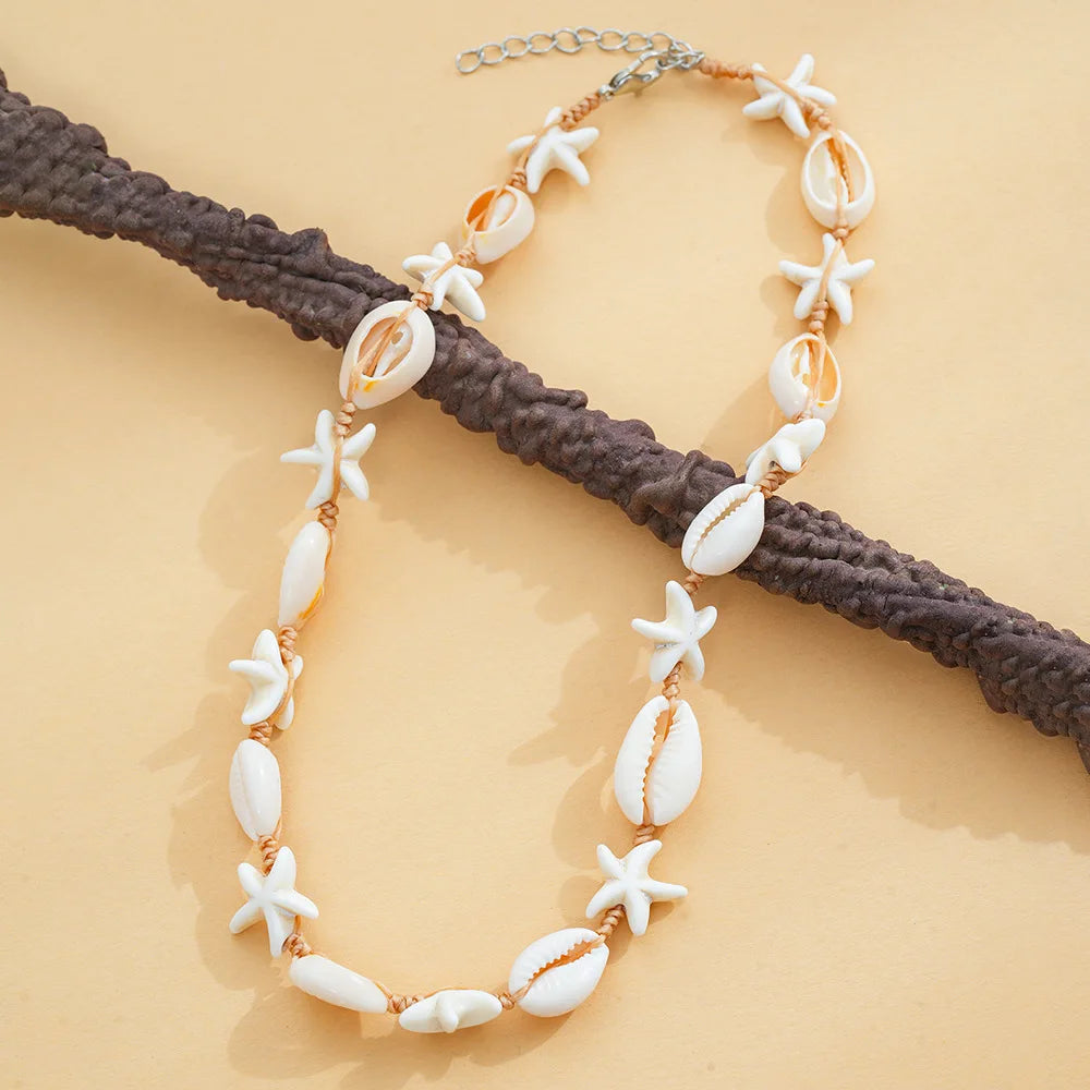 New Beach Style Seashell Necklace Beaded Choker Necklaces for Women Handmade Starfish Pendant Fashion Ocean Украшения Чокер