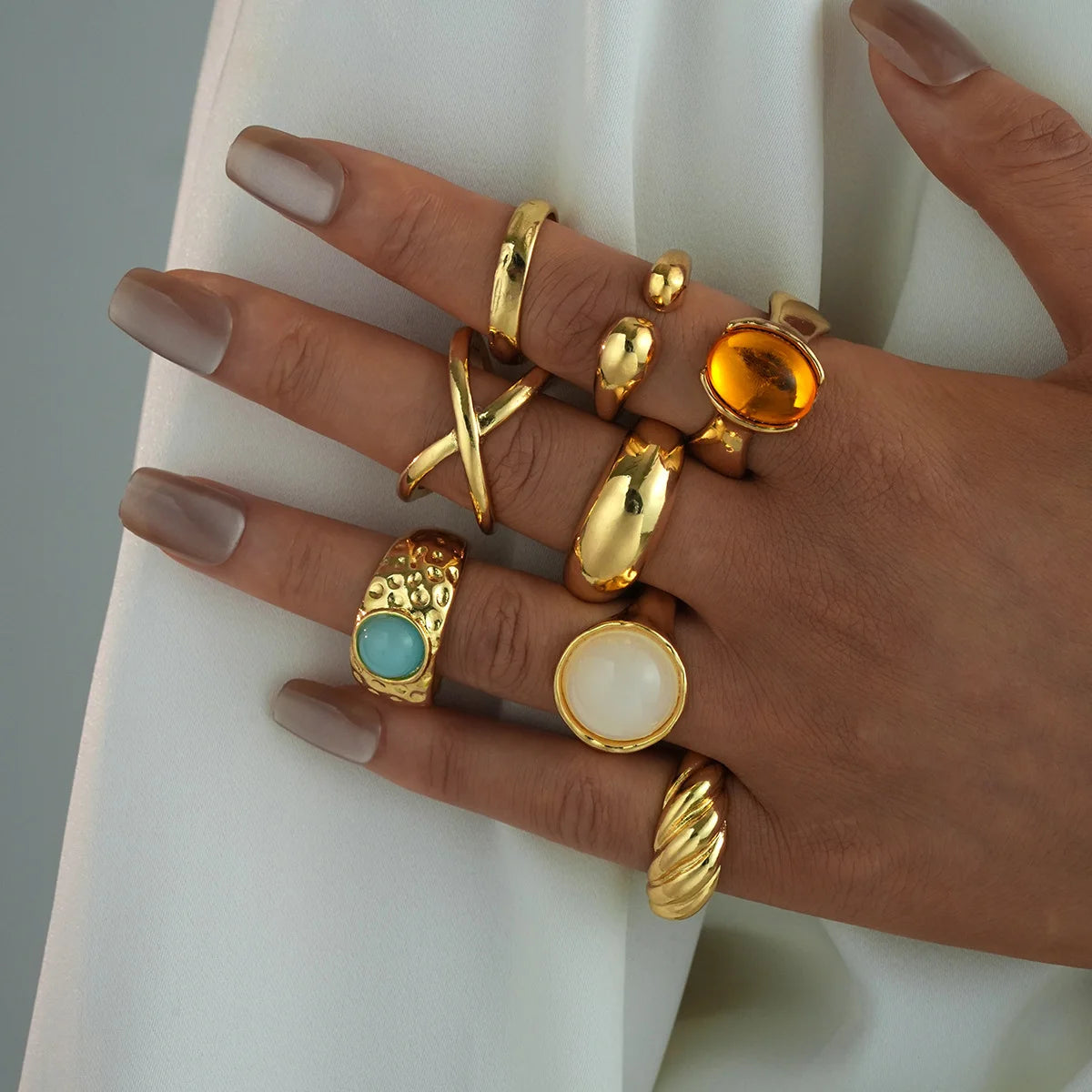 8 Pcs/Set Bohemia Sun Starfish Shell Open Rings for Women Trendy Punk Geometric Gold Color Knuckle Joint Ring Beach Jewelry Gift