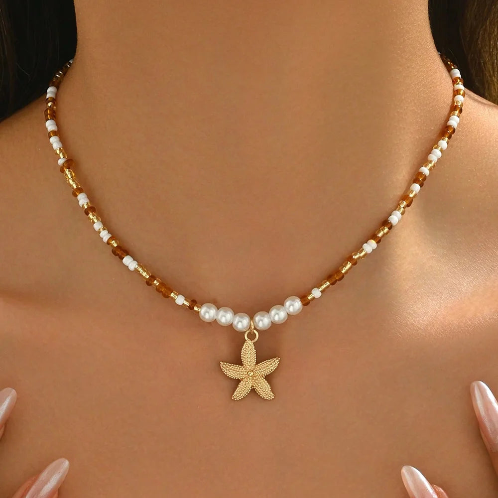 Fashionable  Natural Seashell Beaded Necklace Shell Pendant Ocean Inspired Jewelry Choker Suitable For Women Holiday Party Daily
