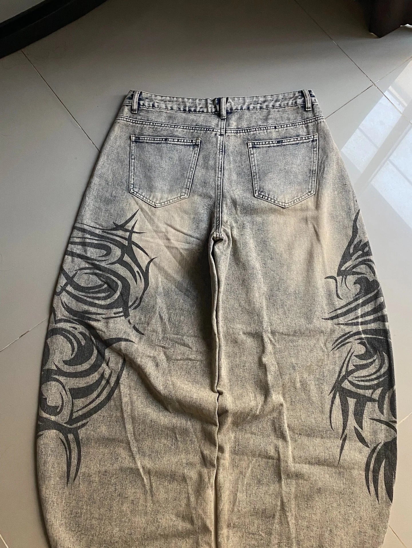 American Y2K New Grey Printing Baggy Jeans Men Women High Street Vintage Hip Hop Harajuku Casual Joker Couple Wide-leg Pants