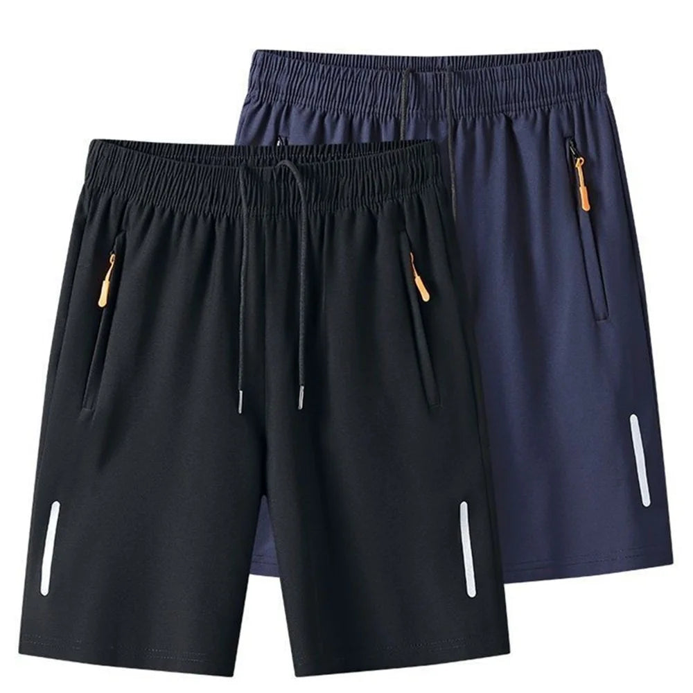 Summer Men'S Ultra-Thin Ice Silk Beach Casual Shorts Jogging Sport Quick Dry Male Zipper Loose Gym Sports Short Pants Sweatpant
