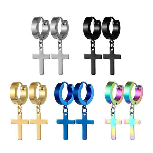 Punk Stainless Steel Cross Hoop Earrings – Hip Hop No-Fade Ear Rings for Men & Women