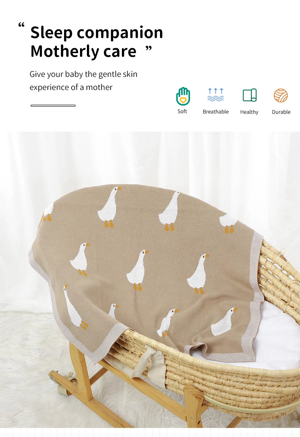 Baby Cotton Blanket Cartoon Goose Knitted Newborn Boys Girls Swaddle Wrap Plaid for Stroller Bedding 90*70cm Infant Sleeping Mat