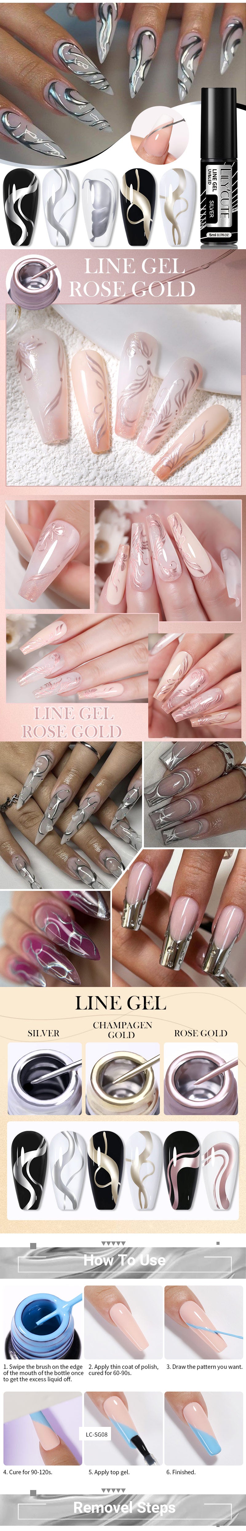 Silver Metallic Gel Nail Polish Liner – Super Bright Mirror Pull Line Art Pen