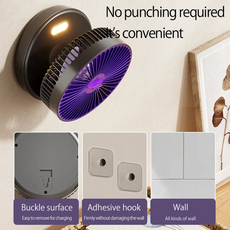 Rechargeable 3-in-1 Portable Fan with Night Light — Wall Mount, 90° Fold, 4 Speeds