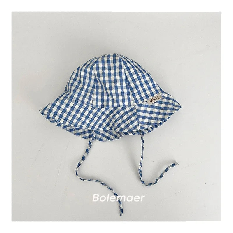 Wide Brim Summer Sun Hat For Baby Plaid Print Fisherman's Hat Children Cotton Bucket Cap For Boys Baby Girls Sunhat Kids Bonnet