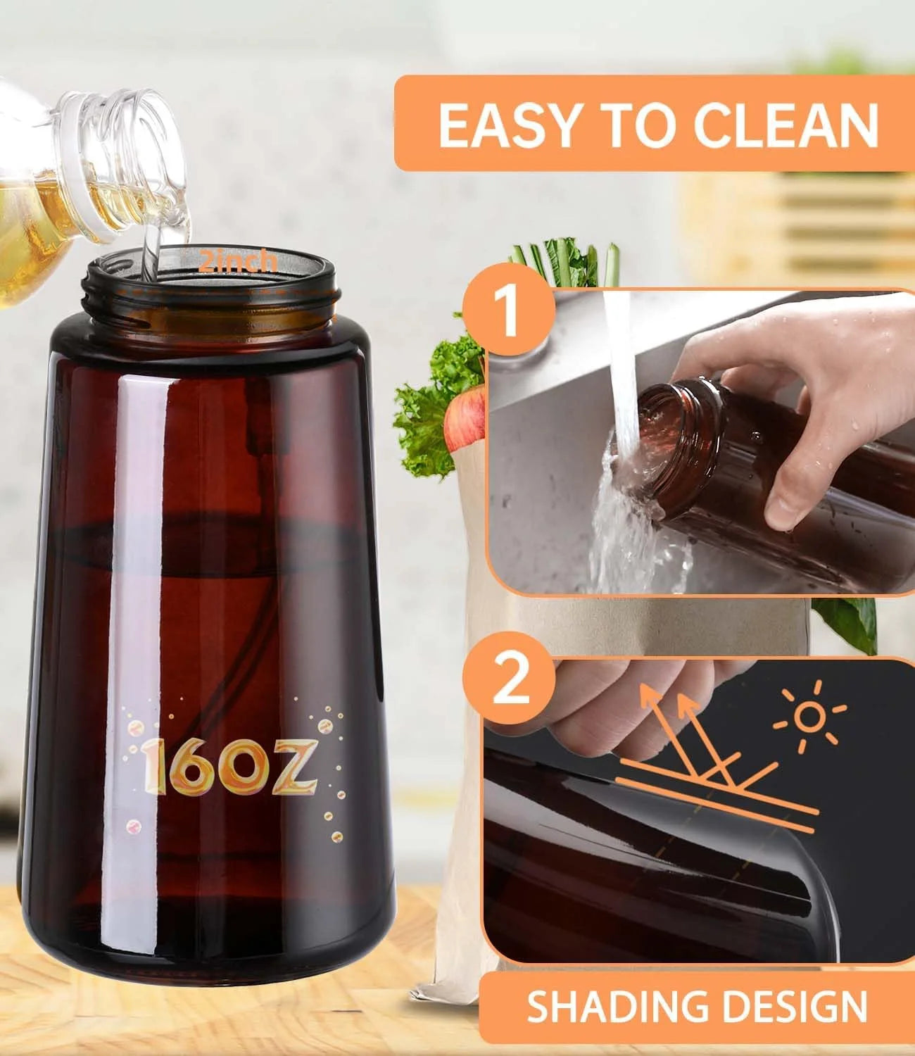 2-in-1 Glass Olive Oil Dispenser & Sprayer Bottle – 470ml, Leakproof