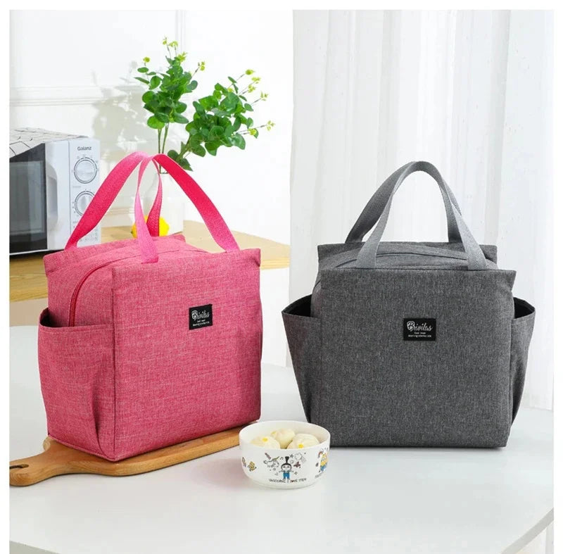Insulated Lunch Bag with Side Pockets – Beverage & Bento Storage Tote