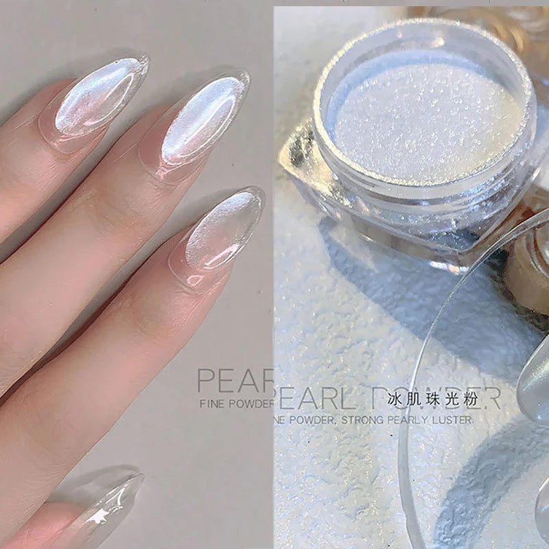 Aurora Chrome Nail Powder – High-Gloss Moonlight Mirror Pearl Glitter Pigment