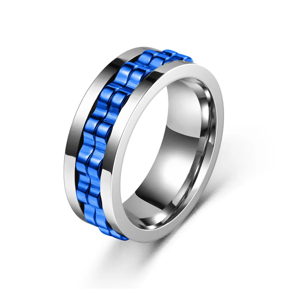 Anti Stress Stainless Steel Ring For Men Gear Chain Rotating Anxiety Relief Spinning Fidget Rings Punk Jewelry Size 6-13